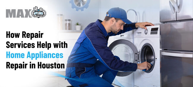 Technician repairing a washing machine in Houston