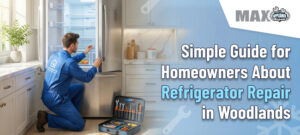 Technician repairing a refrigerator in Woodlands.